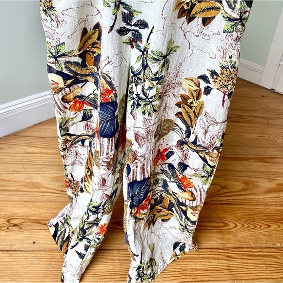 Cotton Blend Floral Plant Foliage Overalls Medium Button Straps Side Zipper - Picture 5 of 13